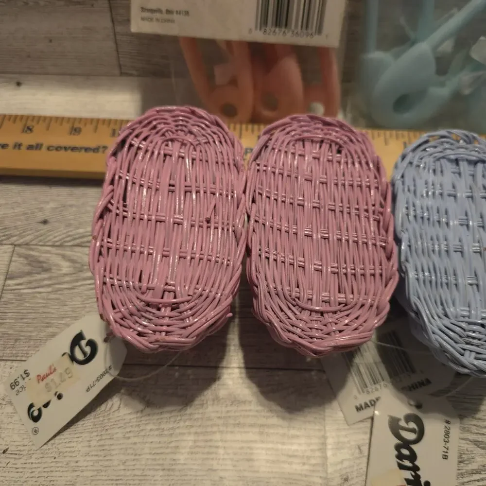 Vintage‎ Baby Shower Decor Plastic Diaper Pins Wicker Baby Shoes